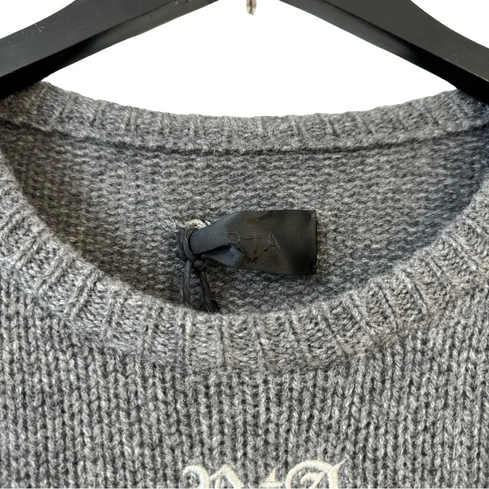 RtA Large Cashmere Embroidered‎ My Mind In New York City Crew Neck Sweater Gray